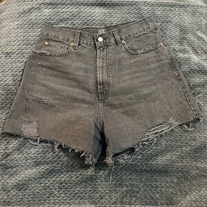 BDG Washed Black High-Rise Distressed Denim Shorts